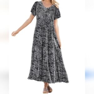 Woman Within Black and White Puff Sleeve Sundress